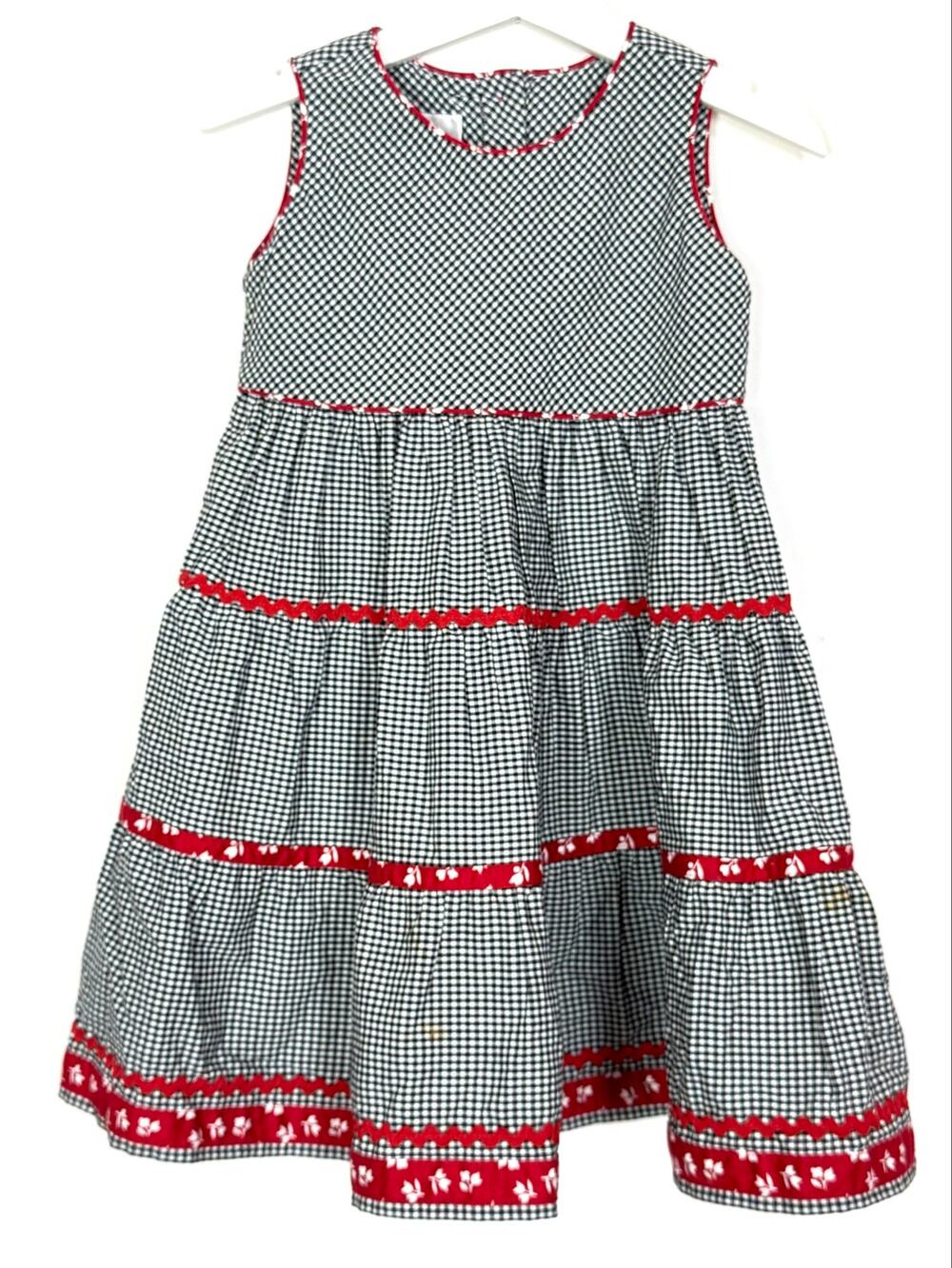 Strasburg Children Gingham Ricrac Sleeveless Dress